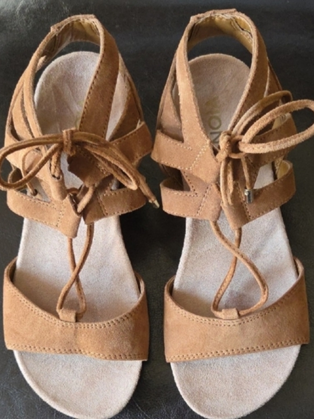 Vionic Tan Suede Lace-Up Espadrille Sandals Wedge Heel Strappy